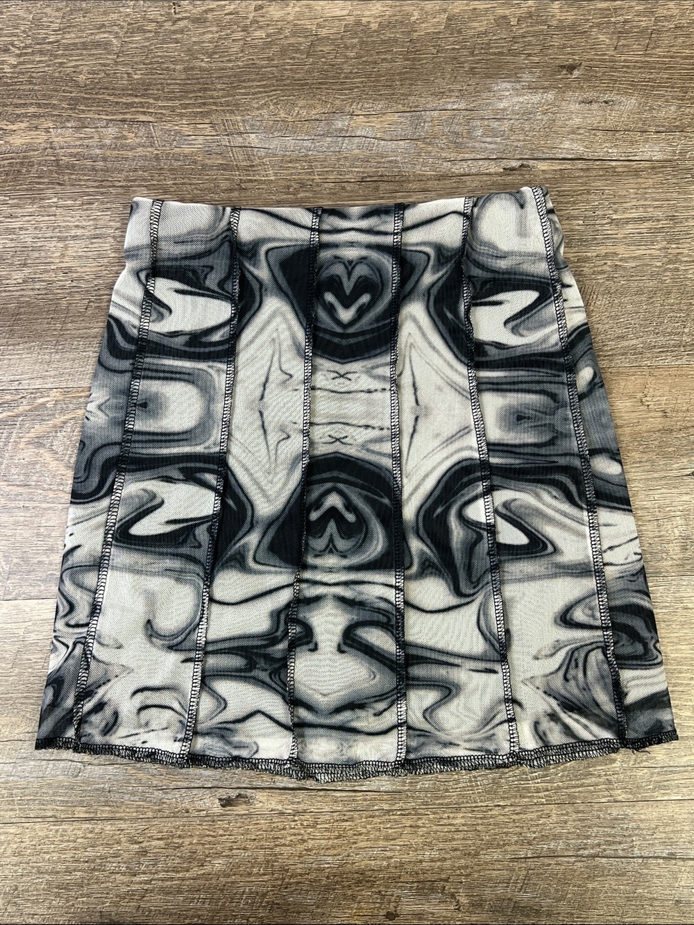 Pretty Garbage Abstract Mesh Mini Skirt Gray Black Marble Print Size Small
